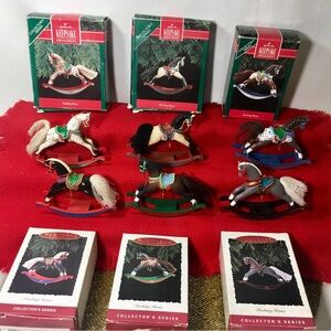 Hallmark  Rocking Horse Christmas Ornaments Lot / 6 1990 1991 1992 1993 1994 96